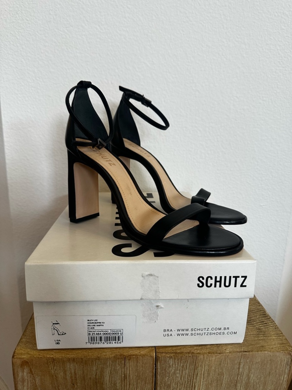SCHUTZ Black Strappy Ankle-Buckle Block Heel Sandals